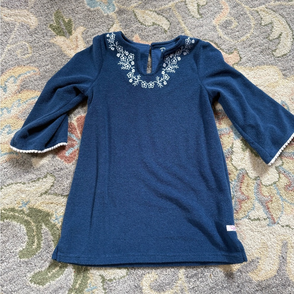 Ruffle Butts Navy Terry Swim Cover with White Floral Embroidery